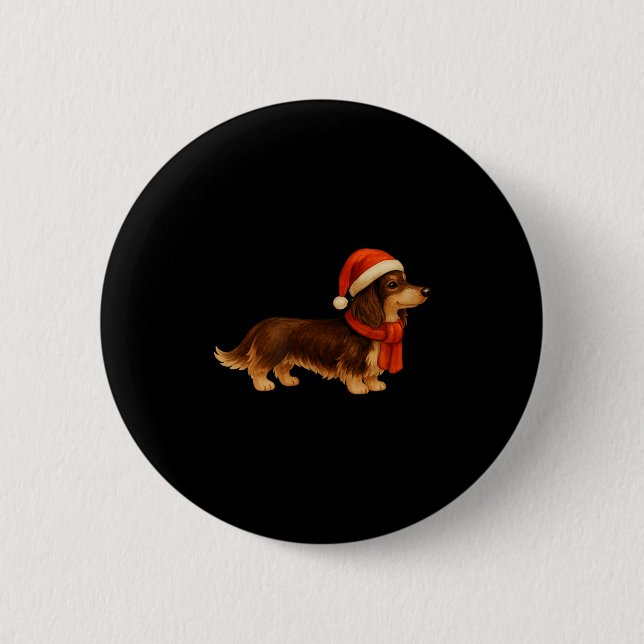 Bóton Redondo 5.08cm Brown And Tan Christmas Dachshund Santa Hat  (Frente)