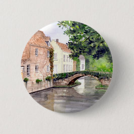 Bóton Redondo 5.08cm Bruges Watercolor Painting por Farida Greenfield
