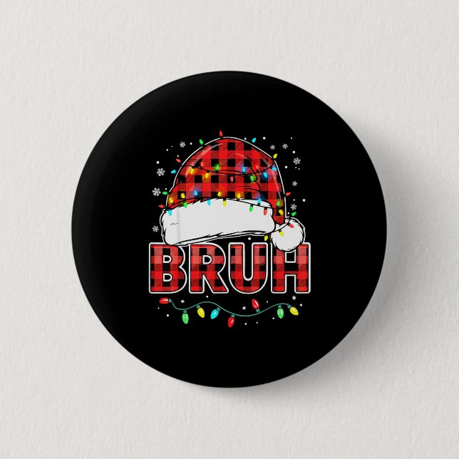 Bóton Redondo 5.08cm Bruh Funny Santa Hat Lights Christmas  (Frente)
