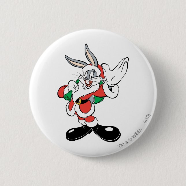 Bóton Redondo 5.08cm BUGS BUNNY™ Papai Noel Acenando (Frente)