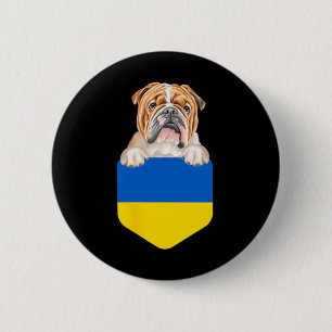 Bóton Redondo 5.08cm Buldogue com a Bandeira da Ucrânia no Bolso