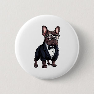 Bóton Redondo 5.08cm Buldogue Francês em Tuxedo Vestindo Óculos