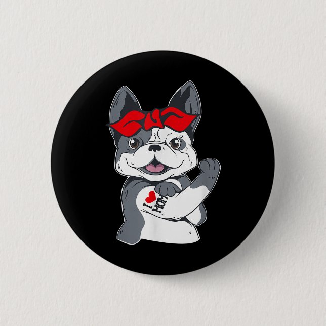 Bóton Redondo 5.08cm Buldogue Francês Eu Amo Mamãe Tatuagem (Frente)