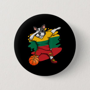 Bóton Redondo 5.08cm Buldogue Francês Lituânia Fã de Basquete Jersey Sp