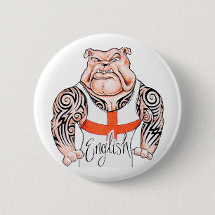 Bóton Redondo 5.08cm Buldogue inglês com tatuagem tribal nos braços