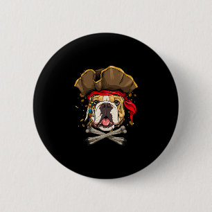 Bóton Redondo 5.08cm Buldogue Pirate Jolly Roger Crossbones Cachorro