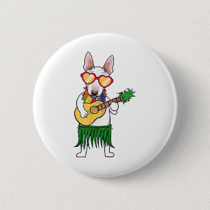 Bóton Redondo 5.08cm Bull Terrier Hawaiian Costume Jogando Ukulele Summ