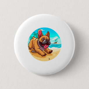 Bóton Redondo 5.08cm Bulldog francês em uma praia