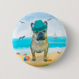 Bóton Redondo 5.08cm Bulldog francês na praia