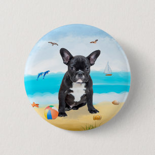 Bóton Redondo 5.08cm Bulldog francês na praia