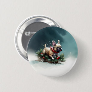 Bóton Redondo 5.08cm Bulldog Francês Natal neve inverno