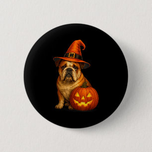 Bóton Redondo 5.08cm Bulldog Halloween Cachorro Bruxa Abóbora Design Di