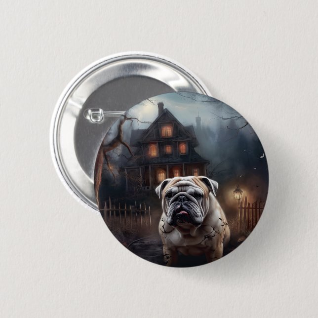 Bóton Redondo 5.08cm Bulldog Halloween Scary (Frente & Verso)