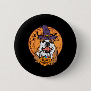 Bóton Redondo 5.08cm Bulldog Witat Moon Jack O Lantern Halloween Do