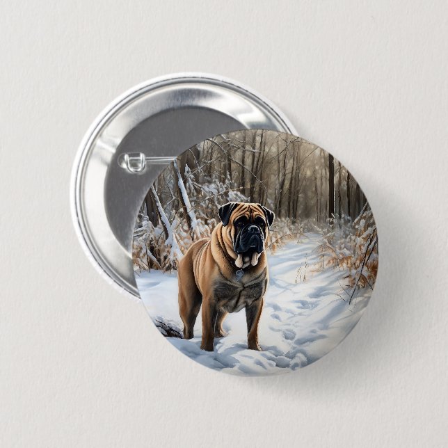 Bóton Redondo 5.08cm Bullmastiff Deixe Nevar Natal (Frente & Verso)