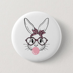 Bóton Redondo 5.08cm Bunny Face Leopardo Gles Bublegle Páscoa Day Girl