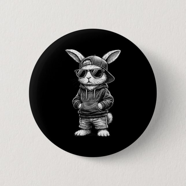 Bóton Redondo 5.08cm Bunny Face With Sungles Funny Easter Day For Boys  (Frente)