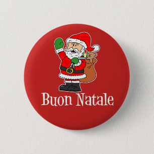Bóton Redondo 5.08cm Buon Natale Itália Papais noeis de Natal Vermelho