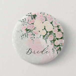 Bóton Redondo 5.08cm Buquê de Arco Bege de Noiva e Wisteria de Rosa