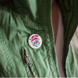 Bóton Redondo 5.08cm Buquê floral bonito - magenta e lactato