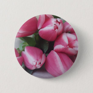 Bóton Redondo 5.08cm Buquê floral do primavera de tulipas cor-de-rosa,