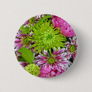 Bóton Redondo 5.08cm Buquê floral do rosa e do verde