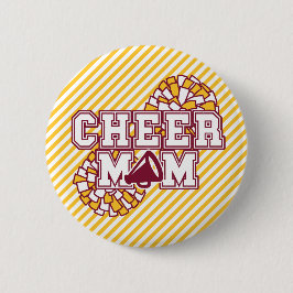Bóton Redondo 5.08cm Burgundy e Gold Cheer Mom