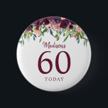 Bóton Redondo 5.08cm Burgundy Marsala Floral 60º aniversário 60 Hoje<br><div class="desc">Design de cor da água floral moderna em Burgundy Marsala com folhas verdes azuis. Este é um modelo pronto para você adicionar seu nome de garotas da festa também. Se você quiser alterar a cor ou o estilo da fonte,  clique em personalizar ainda mais no final do modelo.</div>