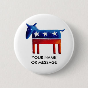 Bóton Redondo 5.08cm Burro Democrata Nome ou Mensagem Personalizada