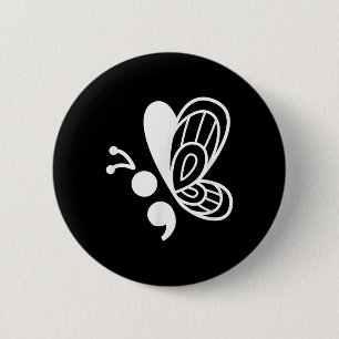Bóton Redondo 5.08cm Butterfly Semicolon Mental Health Awarness