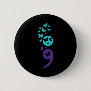 Bóton Redondo 5.08cm Butterfly Semicolon Suicídio Sensibilização para a