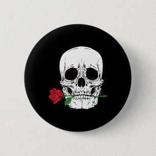 Bóton Redondo 5.08cm Cabeça de Caveira Face Rosa Vermelha Rock N Roll L