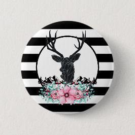 Bóton Redondo 5.08cm Cabeça de cervo preto com flores e montanhas cor-d