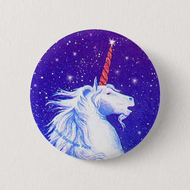 Bóton Redondo 5.08cm Cabeça do unicórnio com azul (Frente)