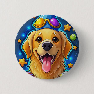 Bóton Redondo 5.08cm Cachorrinho Retriever Dourado Mágico com Estrelas