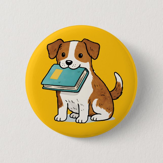 Bóton Redondo 5.08cm Cachorro Adorável com Livro (Frente)