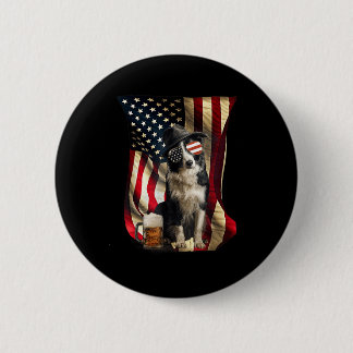 Bóton Redondo 5.08cm Cachorro Border Collie Patriótico Vintage Retro Ba