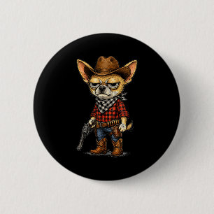 Bóton Redondo 5.08cm Cachorro chihuahua de cowboy vintage engraçado wes