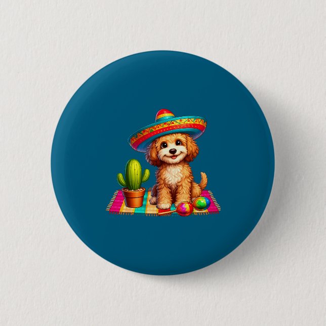 Bóton Redondo 5.08cm Cachorro cockapoo fofo com sombrero cinco de mayo  (Frente)
