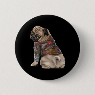 Bóton Redondo 5.08cm Cachorro Com Tradicional Tatuagem De Dragão Japonê