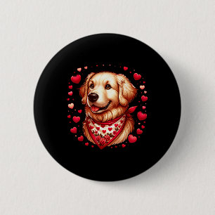 Bóton Redondo 5.08cm Cachorro Corações de São Valentão Retriever Dourad