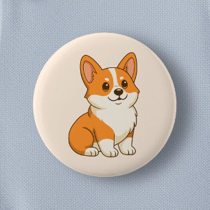 Bóton Redondo 5.08cm Cachorro Corgi Beige Fofo