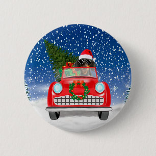 Bóton Redondo 5.08cm Cachorro Dachshund Dirigindo Carro Na Neve Natal