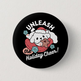 Bóton Redondo 5.08cm Cachorro de Natal em Santa Hat - Feriado Cheque pa