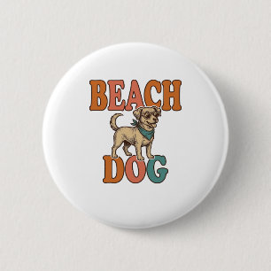 Bóton Redondo 5.08cm Cachorro de Praia Gravura Vintage Design Gráfico_1