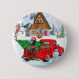 Bóton Redondo 5.08cm Cachorro Do Weimaraner Na Neve Dos Caminhões De Na