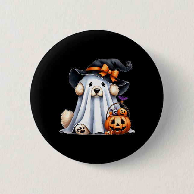 Bóton Redondo 5.08cm Cachorro Fantasma de Halloween (Frente)