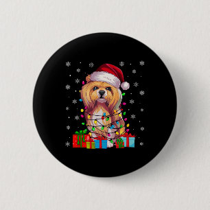 Bóton Redondo 5.08cm Cachorro Feio Xmas Luz Santa Hat Lhasa Apso Cachri