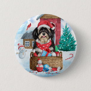 Bóton Redondo 5.08cm Cachorro Havanês Na Casa De Cachorro De Natal Na N