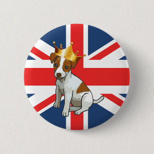 Bóton Redondo 5.08cm Cachorro Jack Russell fofo vestindo uma Coroa e Un